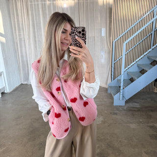 Herzchen Teddy Weste - Rosa x Rot