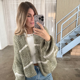 Short Strickjacke Oversize - Olive