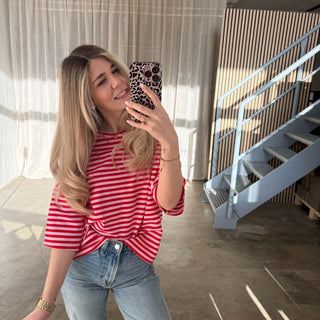 Oversize T-Shirt Stripes -  Rosa x Rot