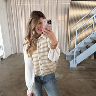 Stoff Pullunder Stripes - Creme x Beige