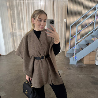 Kurzarm Poncho - Taupe (inkl. Gürtel)