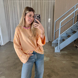 Oversize Longsleeve Stripes -  Rosa x Gelb