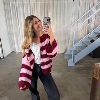 Strickjacke Poppy - Bordeaux x Rosa
