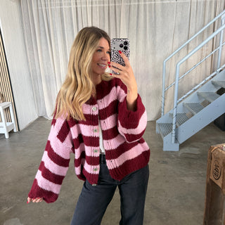 Strickjacke Poppy - Bordeaux x Rosa