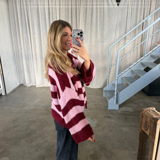 Strickjacke Poppy - Bordeaux x Rosa