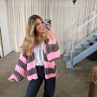 Strickjacke Lima - Taupe x Rosa