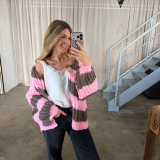 Strickjacke Lima - Taupe x Rosa