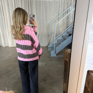 Strickjacke Lima - Taupe x Rosa
