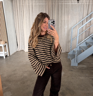Oversize Longsleeve Stripes - Espresso x Beige